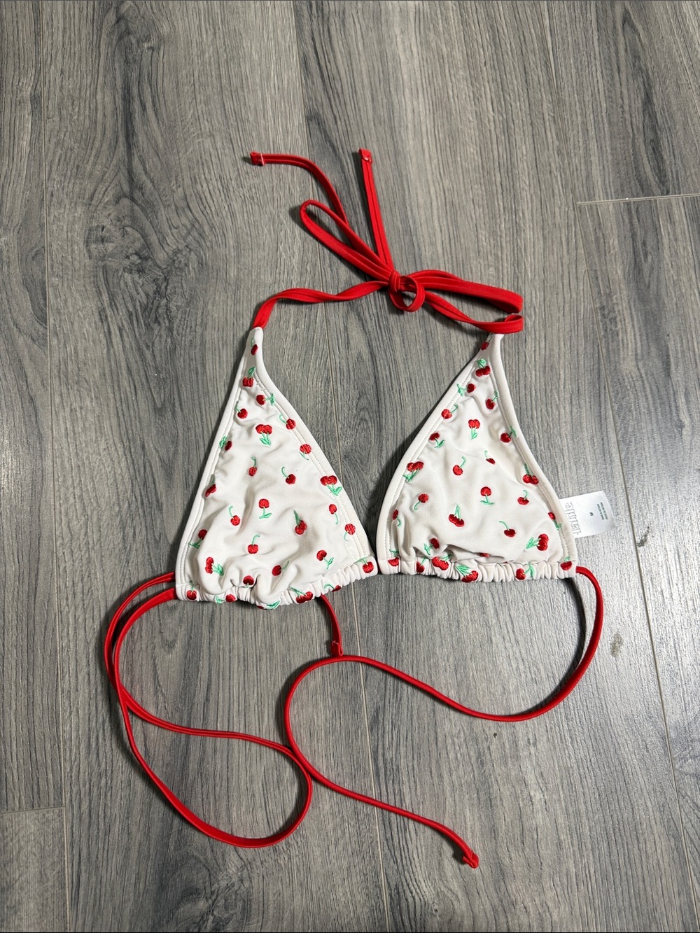 wild fable Red-Trim White Cherry Print Triangle Bikini Top
